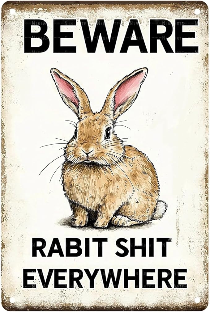 Easter bunny Tin Sign Retro Fun Metal Sign BEWARE RABBIT SHIT EVERYWHERE for Home Living Room Garden Yard Outdoor Wall 8X12Inch