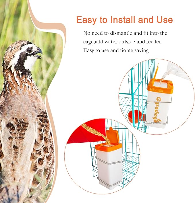 Automatic Waterer System Chick Feeder and Drinker Cups 1L Hanging Automatic Fill Poultry Watering Cup Used for Cages (Orange, 2)