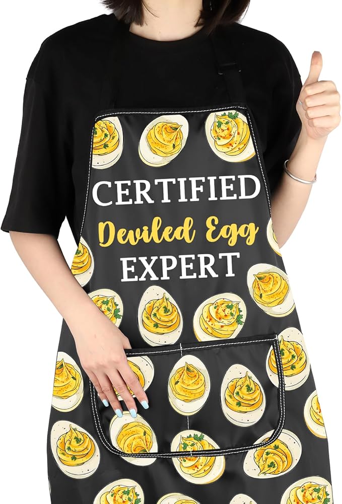 VAMSII Deviled Eggs Lover Gift Certified Deviled Egg Expert Apron With Pockets Egg Enthusiast Kitchen Gift