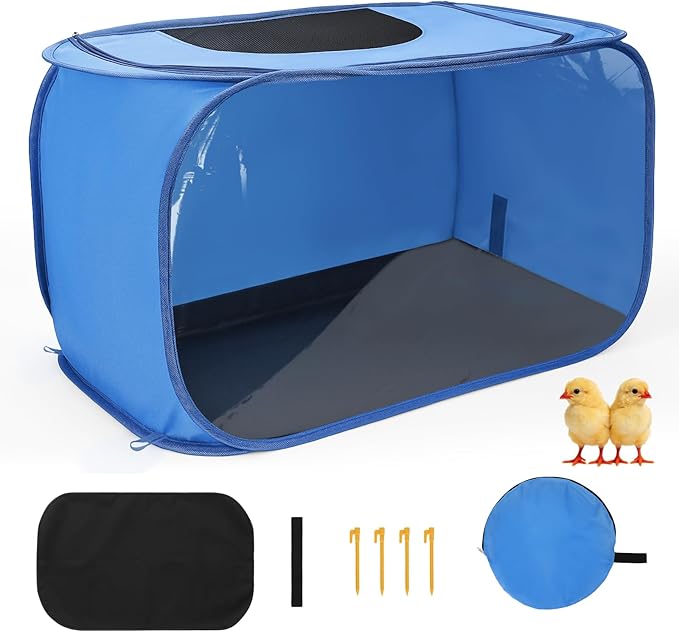 Chicken Brooder Box for Chicks, Pop Up Chick Brooder Kit with Clear Window, Waterproof Mat & Storage Bag, Square Indoor Outdoor Baby Chicken Starter Kit