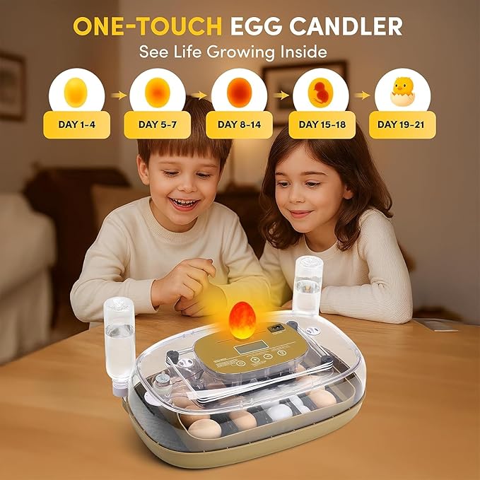 24 Egg Incubator, Incubators for Hatching Eggs with Fully Automatic Turner & Candler, Smart Temperature & Humidity Control, 360° View, Hatching Chicken, Duck, Quail, Goose Eggs for Farm, Home, School