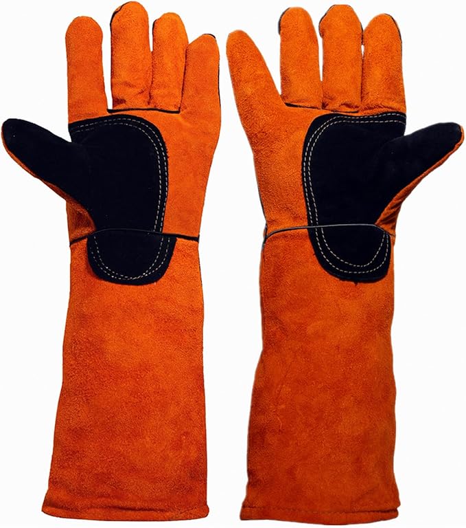Bite Proof Glove Welding Gloves (1 Pair) 17.5 inches Leather Reinforced for Gardening Work Animal Handling Dog Cat Scratch (Brown)
