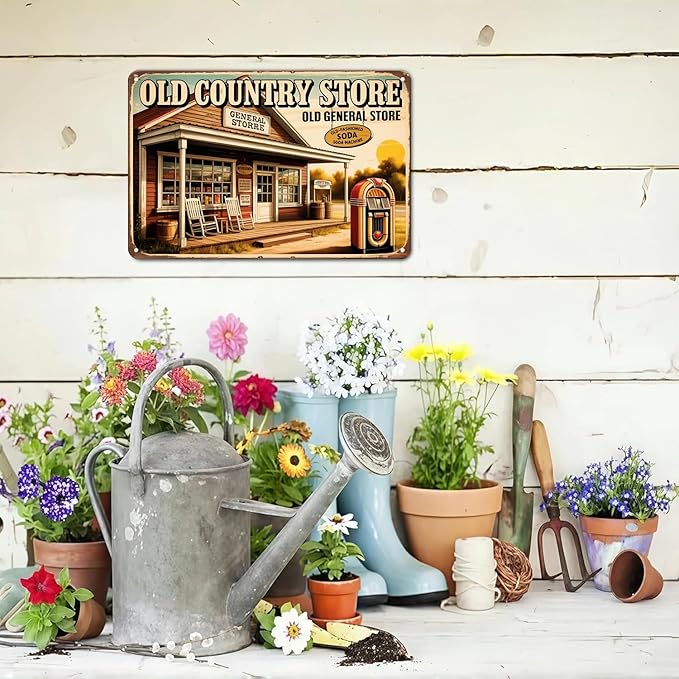 Old Country General Store tin sign Vintage Old General Store Metal Sign Print Aesthetic for Garden Yard Bar Porch Home Bedroom Kitchen Wall Decor Gift 8 x 12 in