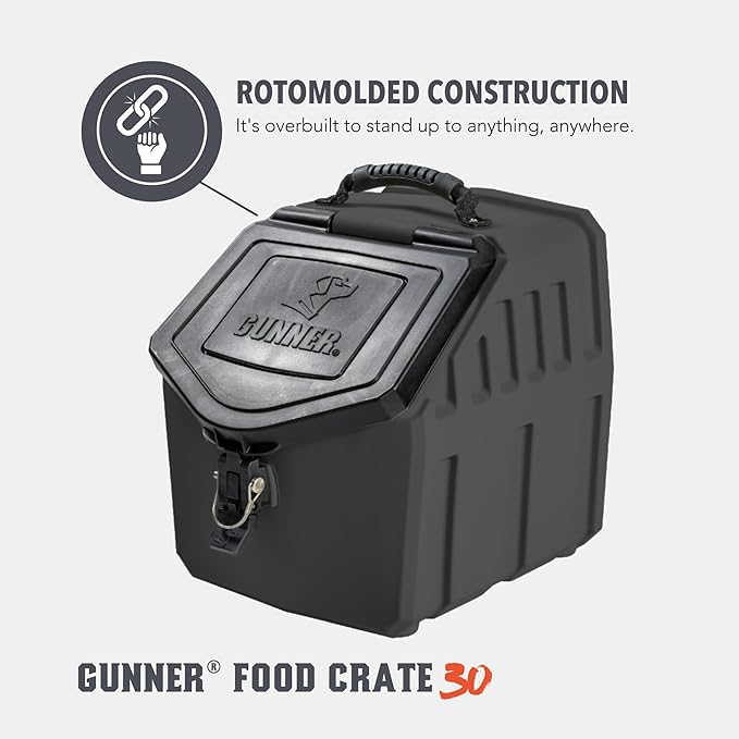 GUNNER 30 lbs Dog Food Storage Container - Waterproof & Airtight Pet Food Bin - Multi-Purpose Container for Dry Food, Corn, Chicken Feed, Treats, Bird Seed, & More - Black