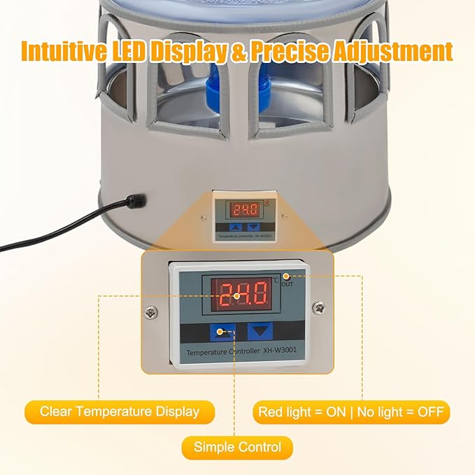Poultry Chicken Water Heater, 80W Heated Chicken Waterer 5 Gallon with 32 °F-122°F Temperature Adjustable, 9 Drinking Windows & LED Display Screen, Poultry Water Deicer for Winter