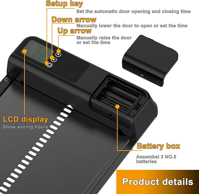 AUTENS Automatic Chicken Coop Door Aluminum Auto Coop Door Opener with Timer Control LCD Display Chicken Coop Door