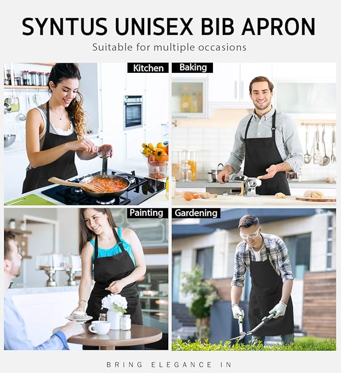 Syntus Adjustable Bib Apron with 2 Pockets Cooking Kitchen Aprons for Women Men Chef
