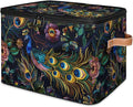 Peacock Animal Bird Feathers Storage Bins With Lids Fabric Collapsible Storage Box with Leather Handles for Home Bedroom Foldable Closet Shelf Organizer