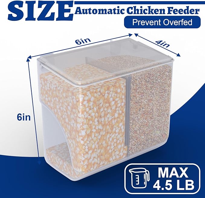 Automatic Chicken Feeder, Prevent Overfed Holds Max 4.5 Pounds, Large Gravity Fed Automatic Poultry Feeders, Rainproof Chicken Coop Accessories Fit for Outside & Inside Chicken Coop