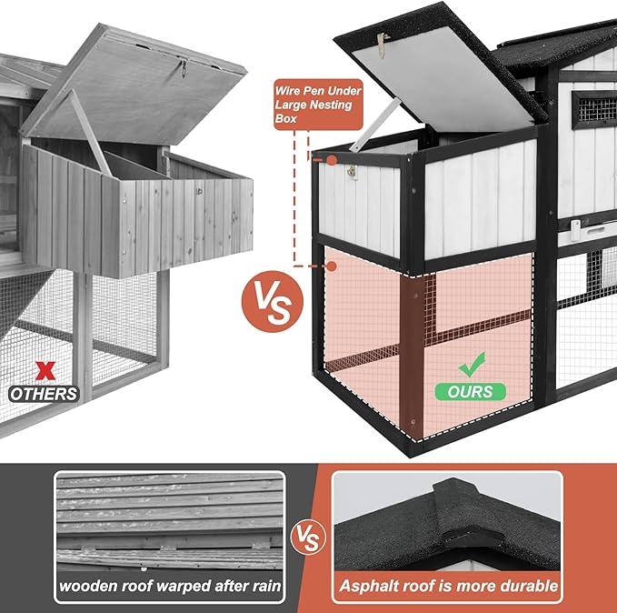 130.6" L Large Chicken Coop and Run, Wooden Hen House for 2-4 Chickens, 2 Story Poultry Cage with Nesting Box, Pull-Out Tray, 4 Perches, Ramp, Indoor/Outdoor Pet Hutch Backyard Use, Black