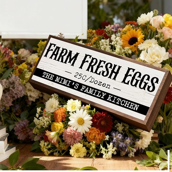 Country Style Kitchen Decor, The Mimi's Family Kitchen Sign, Rustic Framed Hanging Sign, Shelves Decoration, Farmhouse Home Decor, Rustic Table Signs 9.5x3.1x1 inches