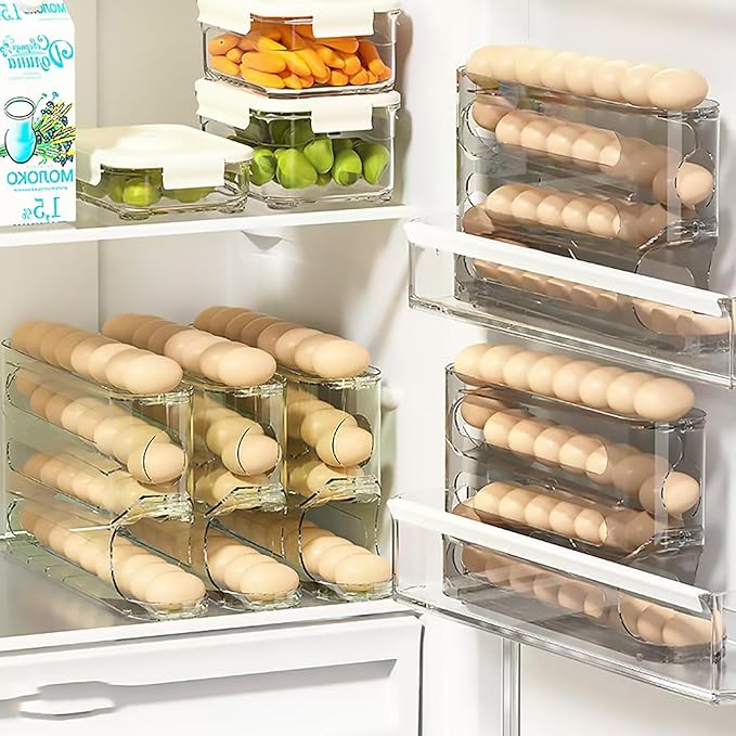 2PCS Stackable Refrigerator Egg Holder - 44 Count Durable Plastic Organizer, Space-Saving Storage Container with Easy Access for Fresh Eggs（transparent）