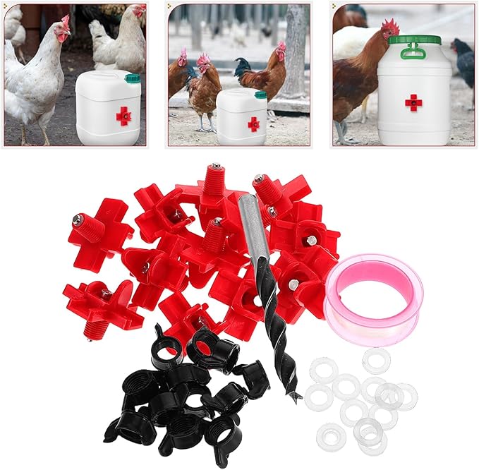 Milisten 12pcs Automatic Chicken Waterer System with Horizontal Poultry Nipples, Leak-Proof Drill Bit Kit for Outdoor Chicken Coop Watering Supplies