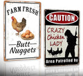 2pcs Funny Chicken Sign Vintage Metal Tin Signs Chicken Coop Accessories Lovers Gifts For Farm Yard Fence Decor Coop Caution Sign Outdoor Wall Decor 8×12 Inch