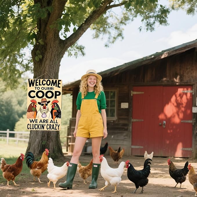 Funny Chicken Coop Sign "Welcome to Our Coop" Metal Chicken Signs for Coop Funny Outdoor Farmhouse Kitchen Garden Decor 8 X 12 Inch Chicken Gifts