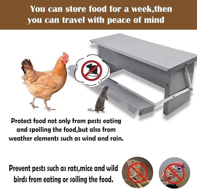 kathson Automatic Treadle Chicken Feeder,11lbs Pedal Chicken Feeder Rat Proof Poultry Feeder with Rainproof Lid Stainless Steel Treadle Feeder for Chickens Pheasants Ducks
