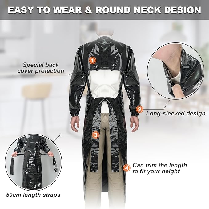 ELEBOX Waterproof Apron with Long Sleeves, Safety Apron Work Uniform for Men & Women, Chemical Resistance Anti-Tear Apron