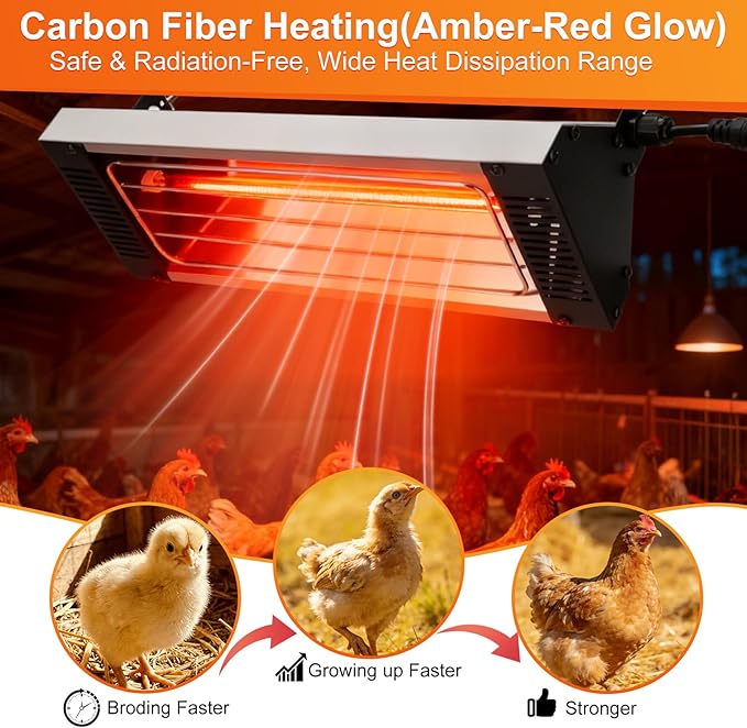 450W Heat Lamp for Chickens, Carbon Fiber Heater for Chick Brooder, Large Hanging Chicken Coop Heater, Adjust 5 Levels & Time & Height, 9.8 Ft Cord Heat Lamp for Poultry & Pets