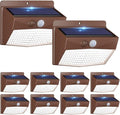 Peasur Solar Lights Outdoor Motion Sensor [10 Packs] Security Light with 3 Lighting Modes Wall Lights Waterproof Solar Powered Lights for Garden Fence Yard, Brown