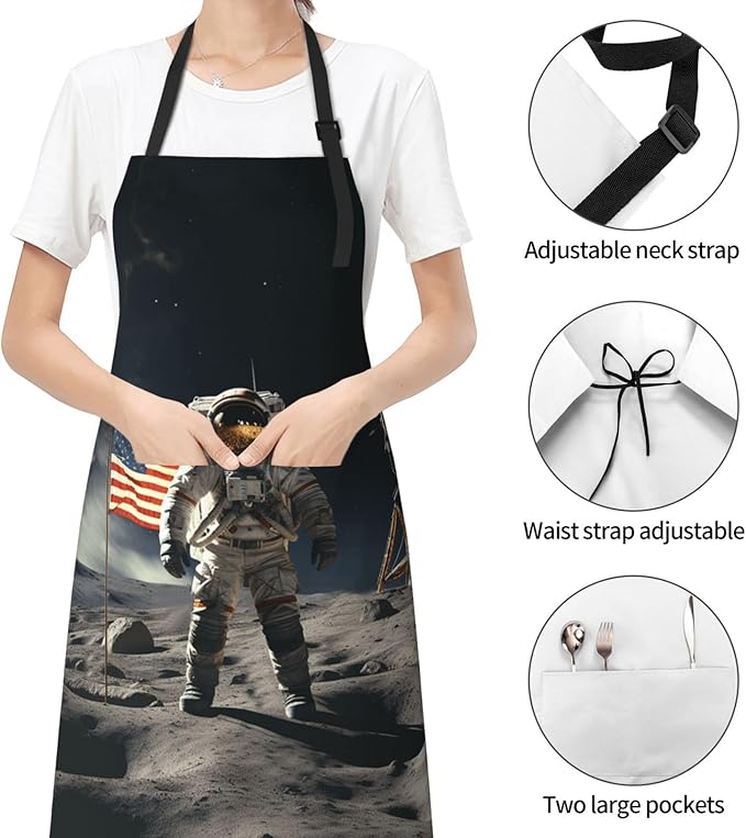 Kitchen Aprons for Men Women Waterproof Apron with 2 Pockets Skis on mountain Apron Adjustable Bib Aprons