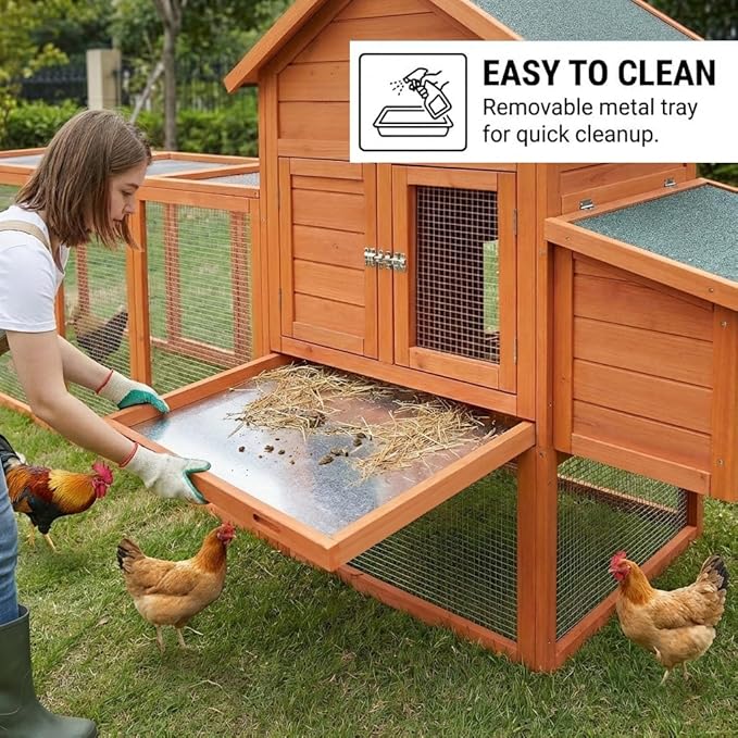 122" Large Wooden Chicken Coop with Run - Outdoor Hen House for 4-6 Chickens, Poultry Habitat Supplies with Chicken Nesting Box, Covered Chicken Enclosure & Big Chicken Coop Kits