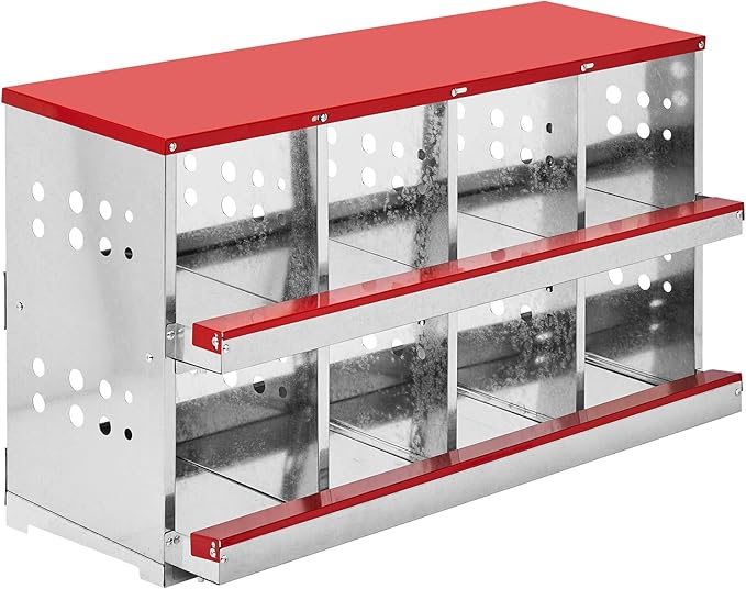 Chickens Nesting Boxes for Laying Eggs,8 Compartment Metal Chickens Laying Boxes with Roll Out Egg Collection & Basket & Vented Holes,Heavy Duty Egg Nest Box Chicken for Hens Chicken Coop Box