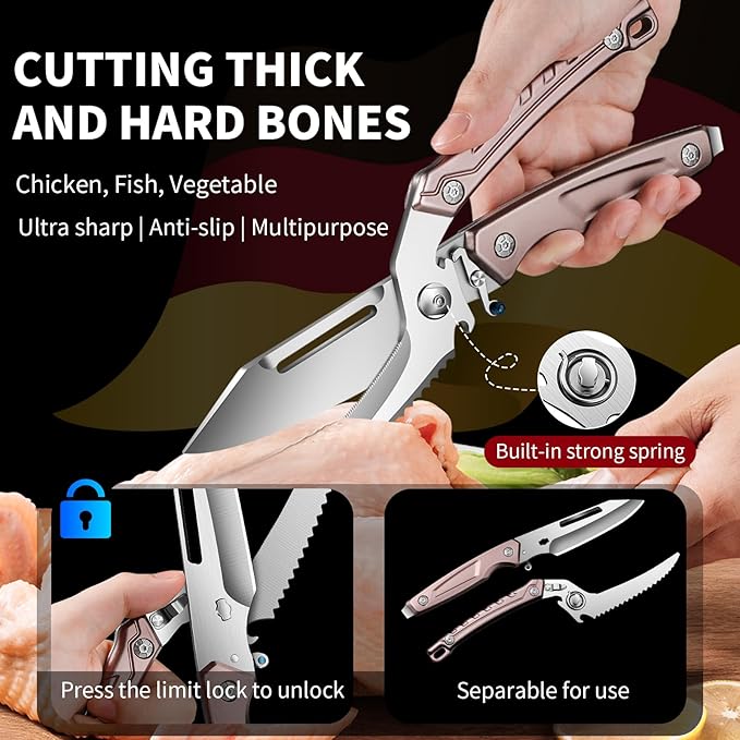 Heavy Duty Poultry Scissors, Detachable Kitchen Shears, Kitchen shears for food, Sharp Shears for Cutting Meat, Chicken Bone and Turkey