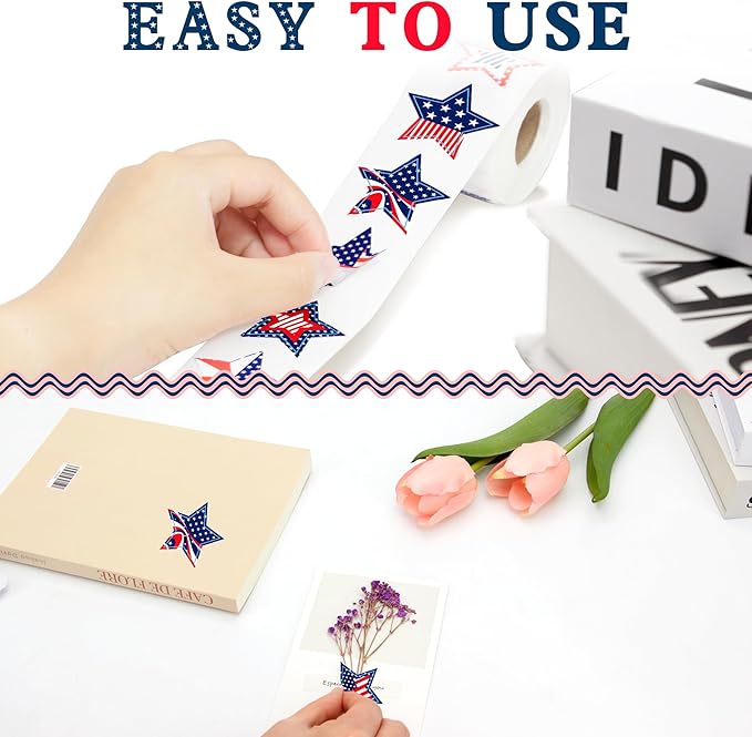 Patriotic Stickers 500 Pcs, 1.5" Memorial Day Stickers, 4th of July Stars Label (Blue)
