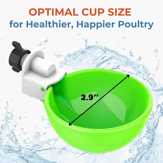 Lil'Clucker - Large Automatic Chicken Waterer Cups Suitable for Ducks, Geese, Turkeys, and Bunny Rabbit - Water Feeder Kit - Poultry Waterer (Green, 5 Pack)