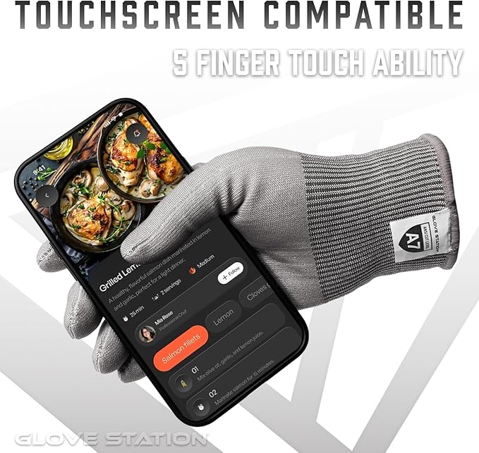 Glove Station Ultra Durable Series Cut Resistant Gloves - Cutting Gloves for Chefs, BBQ and Cooking - Level 7 Protection, Food Grade Safe Cut - Grey, Large