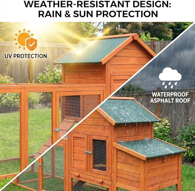 122" Large Wooden Chicken Coop with Run - Outdoor Hen House for 4-6 Chickens, Poultry Habitat Supplies with Chicken Nesting Box, Covered Chicken Enclosure & Big Chicken Coop Kits