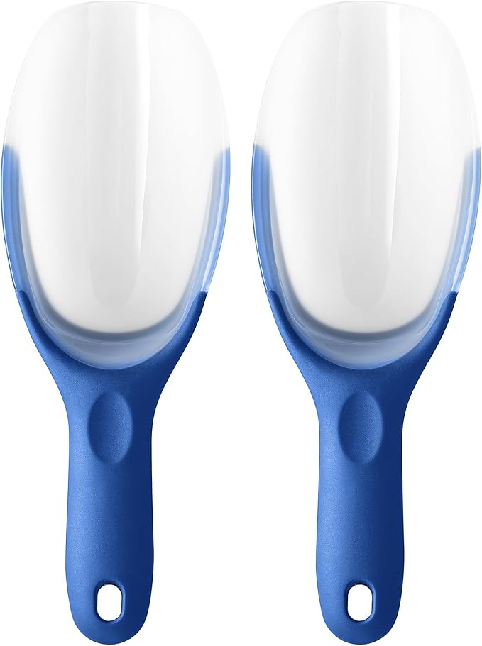 Spring Chef Magnetic Ice Scoopers for Freezer - BPA-Free Plastic Scoop with Soft Grip Handle - Food Scoops for Ice Machine, Popcorn, Pet Food, Flour - Dishwasher Safe Scooper - Set of 2 - Sapphire
