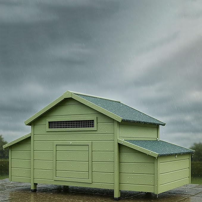 Large Wooden Chicken Coop, Outdoor Hen House Poultry Cage with 4 Nesting Boxes and Leakproof Pull-on Tray, Weatherproof Poultry Cage Rabbit Hutch Duck Cage (67.7" L x 24.5" W x 35" H)