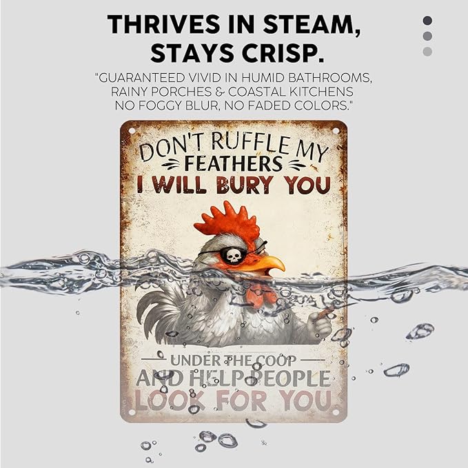 Vintage Chicken Tin Sign Don't Ruffle My Feathers I Will Bury You Retro Farm Metal Sign Funny Chicken Lovers Nostalgic Wall Decor For Home Poultry House Coop Farmhouse Cafe Yard 16 * 12In
