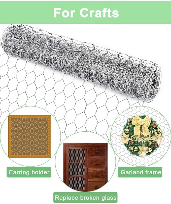 Galvanized Chicken Wire Mesh Roll 13.7" x 315", 0.8 Inch Hexagonal Poultry Netting Fence for Garden, Rabbits, Chicken Coop, Plant Protection & DIY Crafts