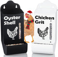 CluckRoots Chicken Grit and Oyster Shell Feeder Combo, No-Spill Weatherproof Heavy-Duty Design, Lift-Off Wall-Mounted Metal Dispenser w/View Window, Chicken Coop Accessories Gifts for Lovers Women
