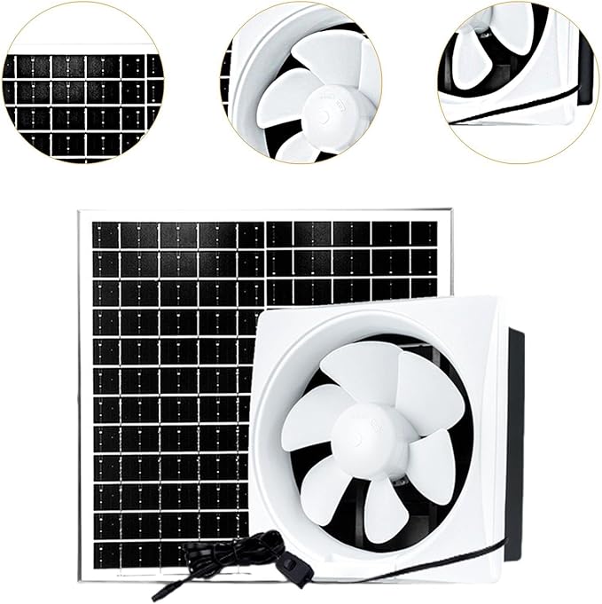 Solar Powered Fan Kit, Easy to Use Effective Solar Exhaust Fan, Wall Mount Ventilation for Outside Chicken Coop, 10inch Fan 20W Solar