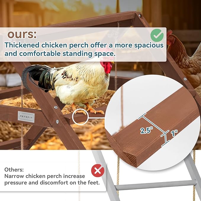 PETSFIT Roosting Bars for Coop Accessories, Chicken Perches with Swing are Perfect for 8-10 Chickens, Wooden Chicken Ladder for Pet's Healthy & Happy, Easy to Assemble&Clean