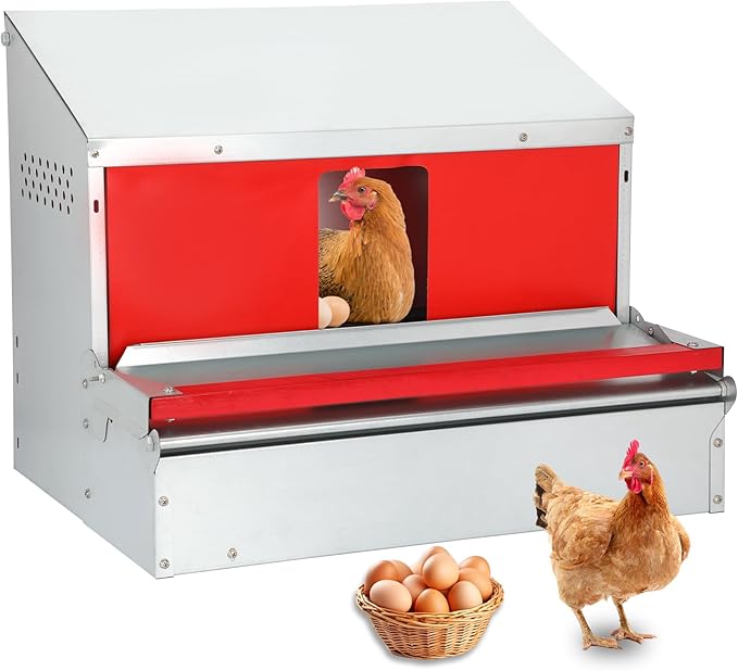 Redants Chicken Nesting Box, Metal Chicken Laying Box with Roll Away Egg Collection, Reversible Wall Mountable Chicken Coop Nesting Boxes for Hens, Ducks, Waterproof, 24"×19.5"×20", Up to 20+ Hens