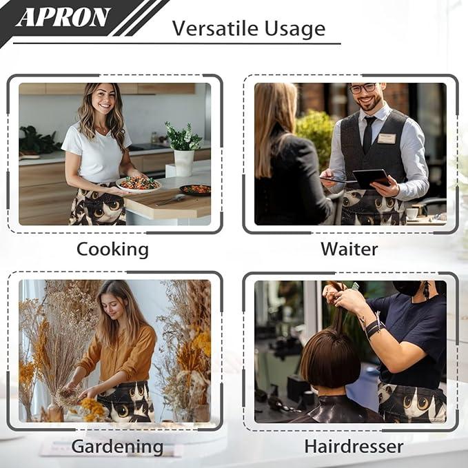 Waist Apron with 3 Pockets Waterproof 13 Inch Short Half Waist Aprons Women Men Server Aprons Waitress Waiter Apron