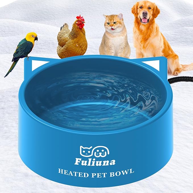 3.2L Large Heated Water Bowl, Outside Heated Dog Dish with Chew Resistant Power Cord, Thermal Bowls Provide Drinkable Water in Winter, Anti-Slip Pet Bowls for Dog Cat Rabbit Chicken Duck Blue