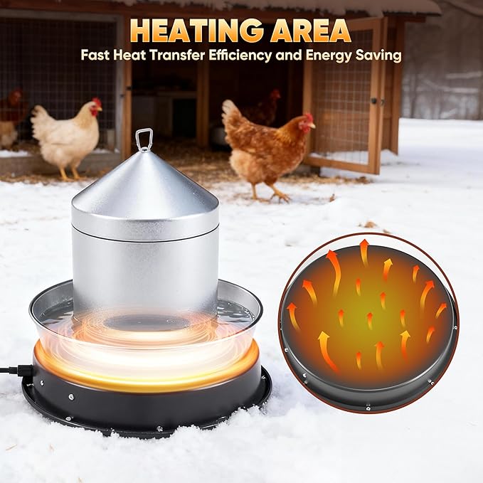 Chicken Water Heater for Winter, 110 Watt Chicken Drinker Heated Base 11 in Chicken Waterer Heater with Thermostat