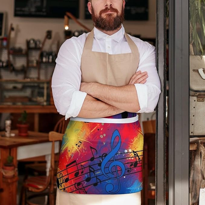 Server Apron with 3 Pockets Waist Waiter Waitress Half Apron Short Aprons