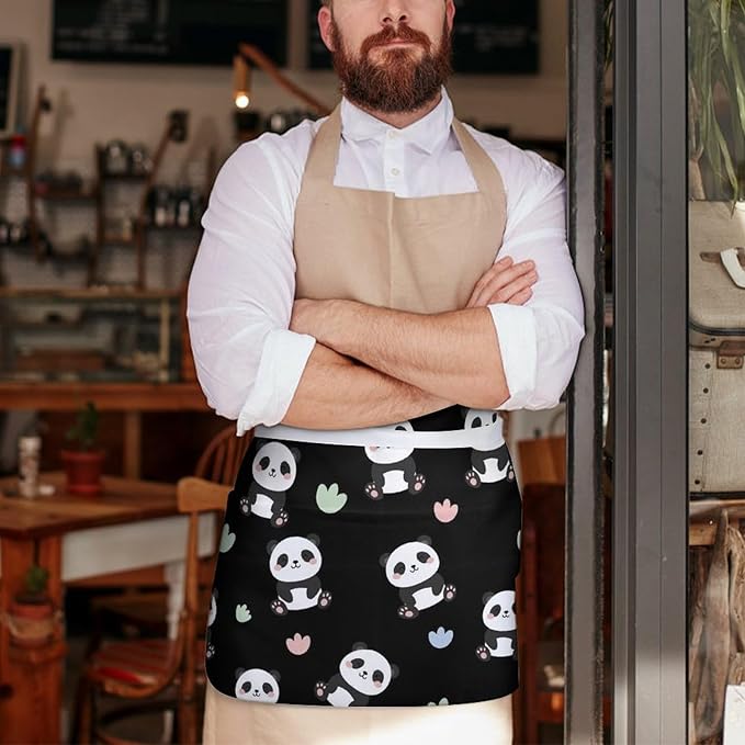 Unisex Apron for Cooking Server Waitress Half Waist Apron with 3 Pockets