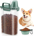 3 Lbs Dog Cat Food Storage Container with Collapsible Dog Bowl for Travel, Portable Pet Food Storage Container, Easy-Pouring Bird Seed Dispenser, Airtight Rice Cereal Oatmeal Flour Holder -Pine Green