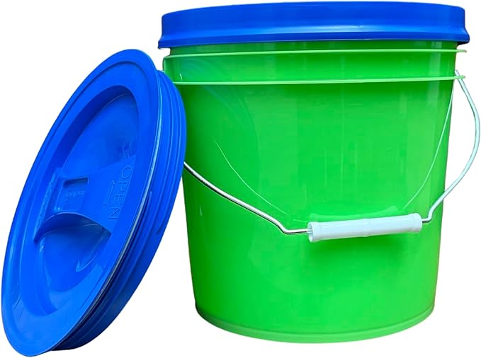 House Naturals 2 Gallon Food Grade - BPA Free Made in USA Buckets Lime Color pails with Screw On Gasket Lids (1, Lime - Blue lids)