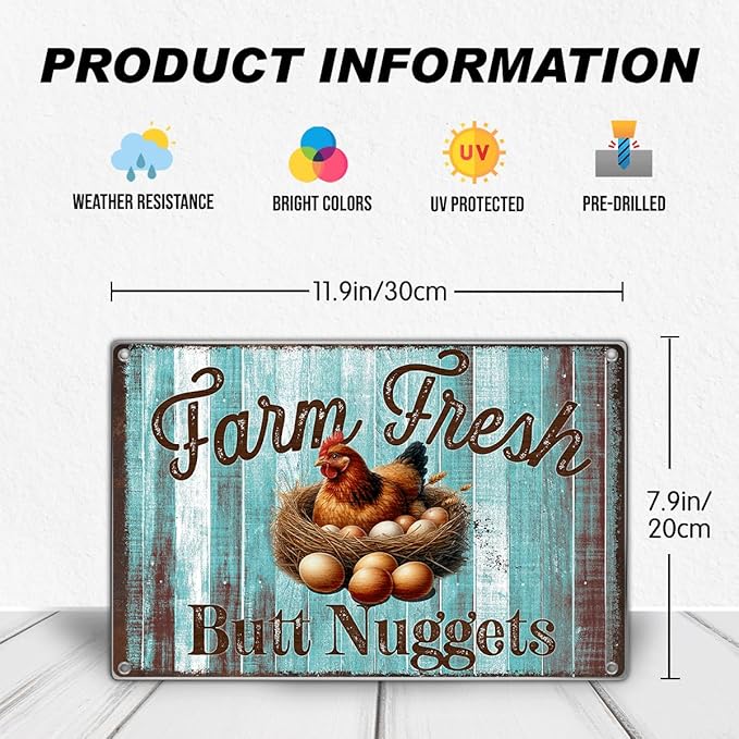 Farm Fresh Butt Nuggets Metal Sign Rustic Chicken Coop Decor Farmhouse Kitchen Wall Decoration For Home Vintage Style 12 x 8 Inch Art Metal