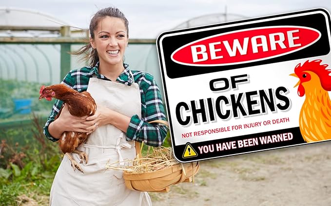 Bigtime Signs Beware of Chickens PVC 9"x12'' Decor Funny Warning Sign - Chicken Yard Decorations Chicken Coop Accessories - Chicken Gifts for Chicken Lovers - Chicken Coop Signs