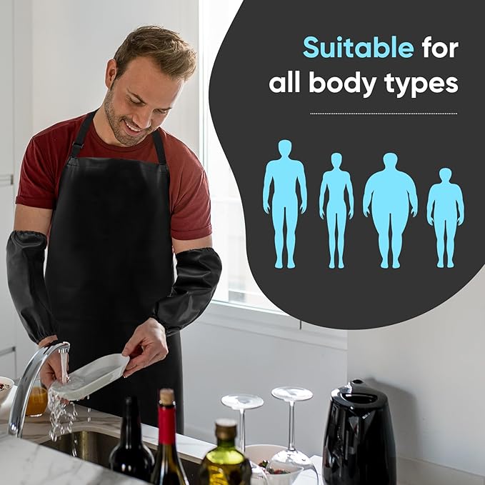 Waterproof Apron 43in PU Leather Heavy Duty for Gardening, Dishwashing, Meat Processing, Car Washing, and Pet Grooming