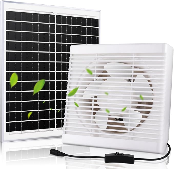 Solar Exhaust Fan, Solar Powered Vent Fan Kit for Outside Greenhouse Shed Chicken Coop (10" Fan)